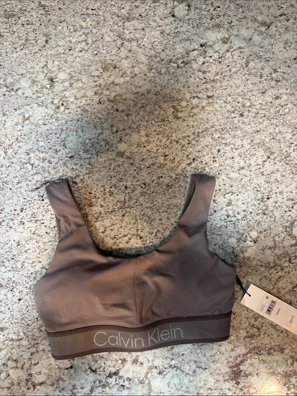 Calvin Klein Taupe Gray Logo Sports Bra